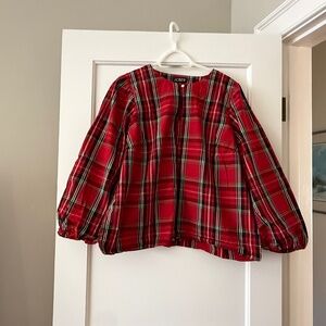 J.Crew XXL Red Tartan Plaid Puff-Sleeve Holiday Blouse